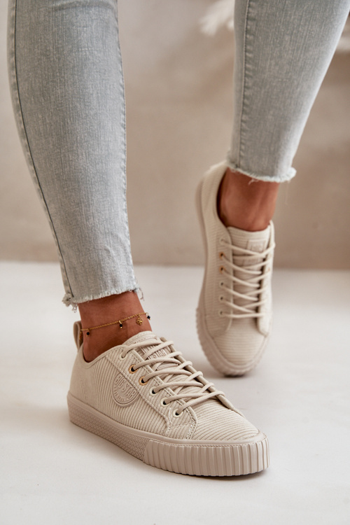 Dámske Zateplené Kordurové Tenisky Big Star OO274812 Hi-Poly System Béžové