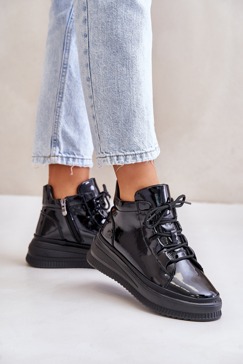 Lehké Lakované Sportovní Boty Na Platformě Přírodní Kůže Artiker 55C1049 Černé