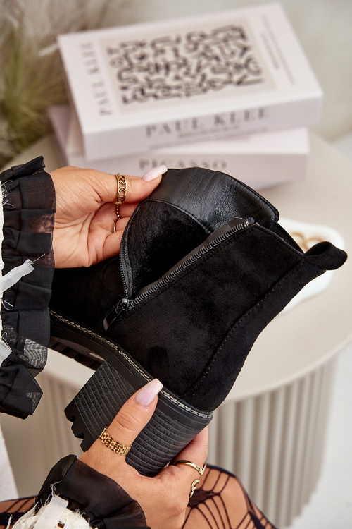 Dámske Zateplené Čižmy Na Opätku Eko Semišové Čierne Irissinae