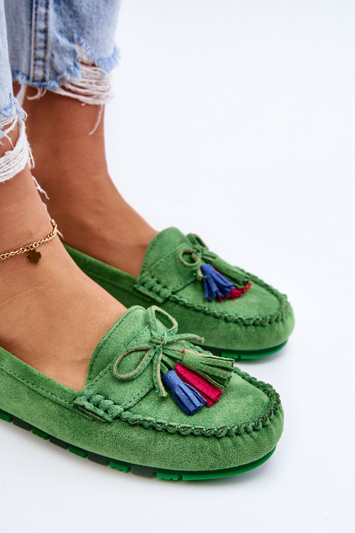 Semišové Mokasíny S Mašlí A Třásněmi Zelená Dorine