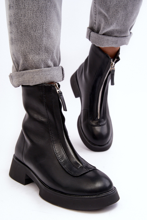 Dámské černé kotníčkové boty na plochém podpatku s zipem Elkasa