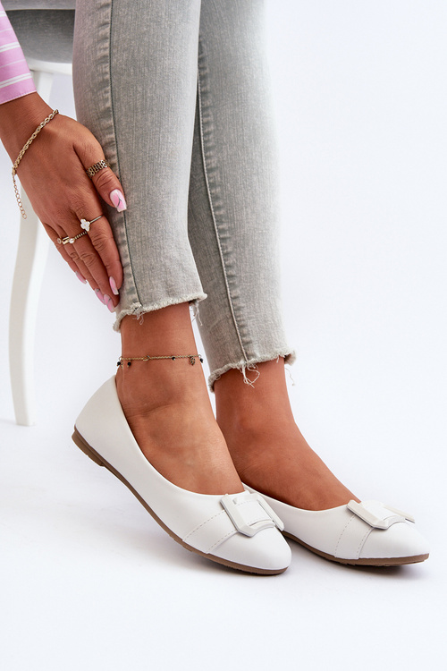 Baleríny S Páskem A Ozdobou Z Ekologické Kůže Bílé Cadwenla