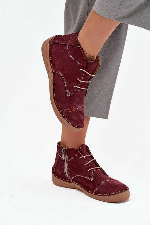 Kožené dámské polobotky s prošitím na zip Artiker 57C2116 bordó