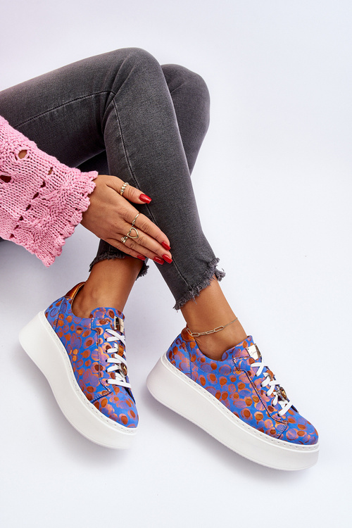 Kožené Sportovní Boty Na Platformě Maciejka 06191-06 Modré