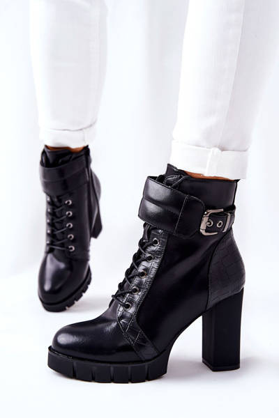 Topánky na vysokom stĺpiku čierne viazané fasha