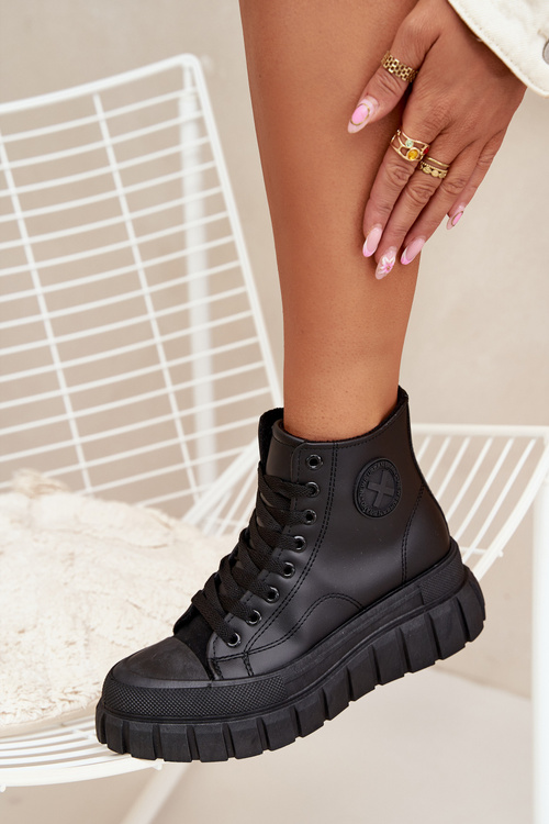 Zateplené Vysoké Tenisky Dámske Na Platforme S Zipsom Čierne Sarira