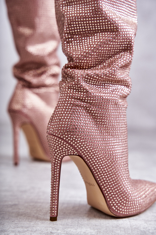 Módní kozačky na vysokém podpatku s kubickými zirkony růžove Lovisa