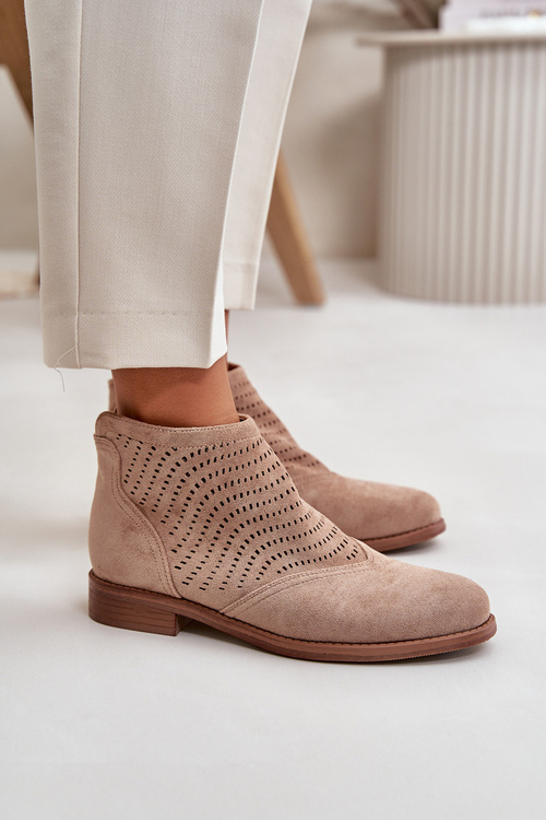 Dámské boty na plochém podpatku perforované béžové S.Barski HY42-076