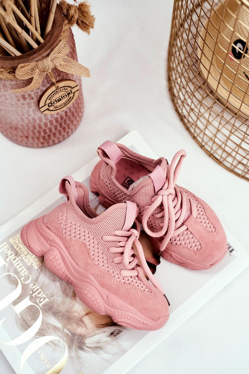 Športové športové topánky čipky -up ružové volme semiš