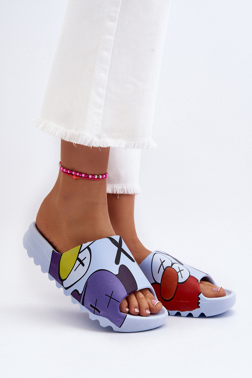 Modré potlačené gumové žabky Monsters