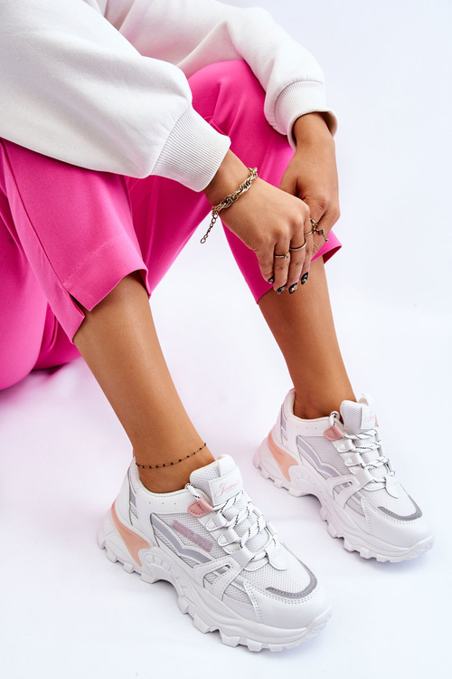 Módní dámské tenisky na platformě bílo-růžové biko