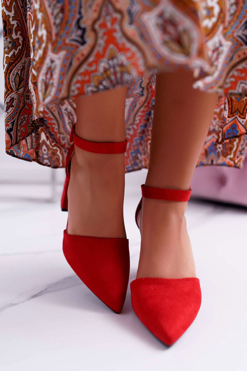 Dámské Lodičky Na Podpatku Semišové Červené Elegante