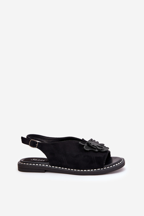 Dámské sandály na plochém podpatku s ozdobou černé Setorina