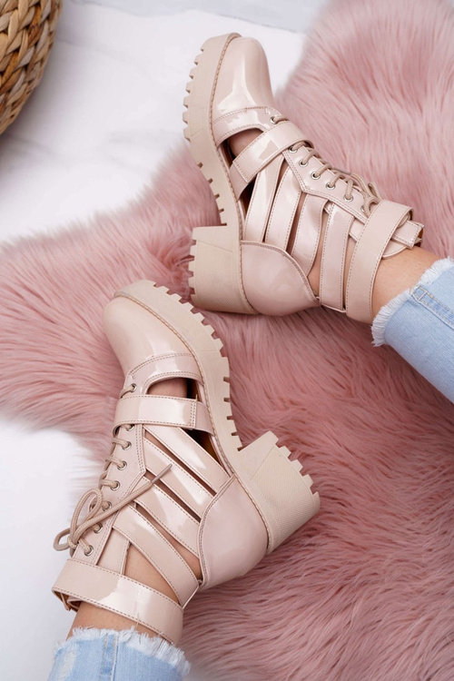 Dámske ploché topánky, jarná päta, lakované béžové singly