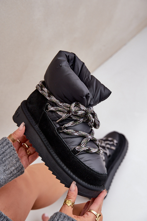 Semišové Snehové Topánky Dámske S Hrubým Šnurovaním D.Franklin DFSH375003 Čierne