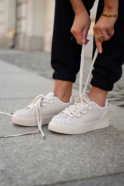 Dámské tenisky se zdobením na platformě béžové Eanneth