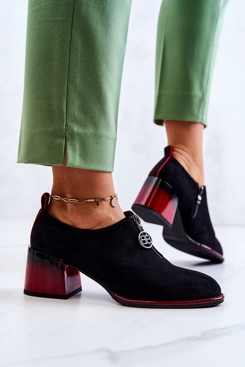 Semišové módne topánky na čiernej a červenej post Lorene