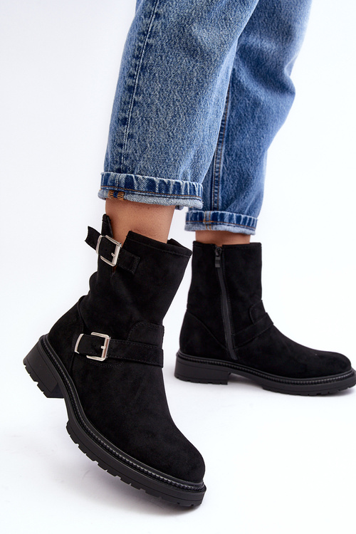 Dámské Boty Na Plochém Podpatku S Kroužky Černé Bliggore