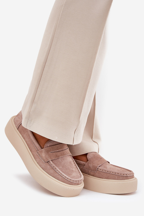 Dámske semišové mokasíny na platforme Vinceza 79535 béžové