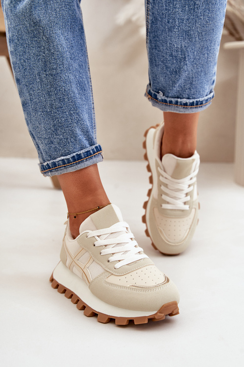 Tenisky Dámske Športové Topánky Šnurovacie Na Platforme Béžové Mialunae