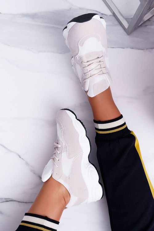 Dámske športové semišové topánky béžová biela lízanka