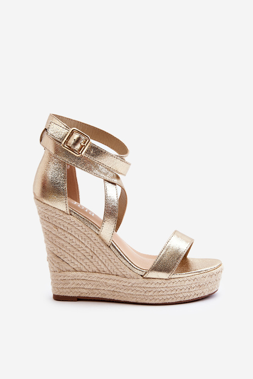Sandále Na Klinu S Plétaním Zlatý Salthe