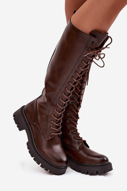 Zateplené Kozačky na Sznurowání Dámské Čokoládové Meliora