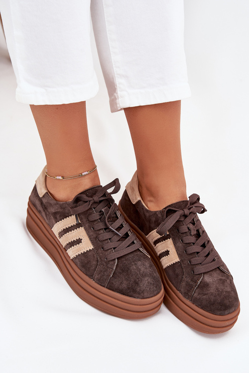 Dámské Tenisky Na Platformě Z Přírodní Semišové Čokoládové Eldira