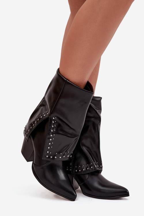 Kovbojky s obráceným kotníkem a zdobením zateplené Černé Inessia