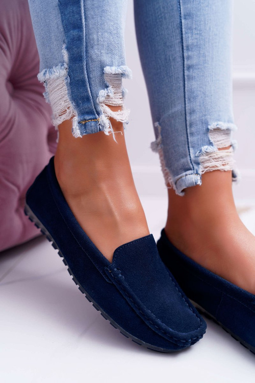 Dámské Kožené Semišové Mokasíny tmavě modré Tenzion