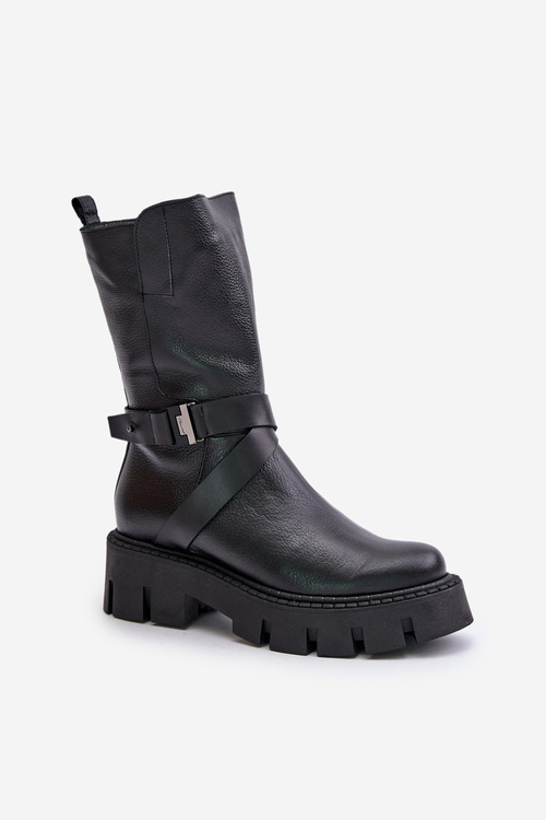 Zateplené Dámske Čižmy Z Prírodnej Kože Čierne Laura Messi 2859