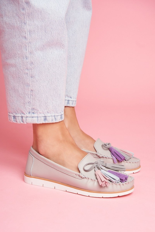 Dámske šedé bebbo kožené mokasíry