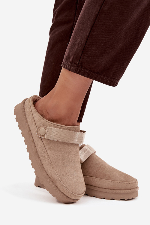 Dámske Papuče Zateplené Kožušinou Na Platforme Béžové Azida