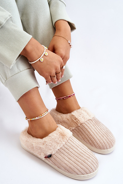 Dámské zateplené nazouváky s kožíškem Béžove Leriss