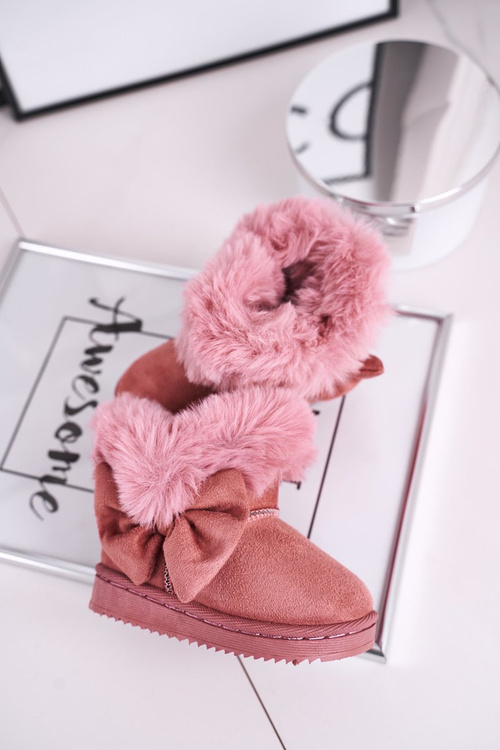Dětské sněhule teplé s kožešinou růžové Vella