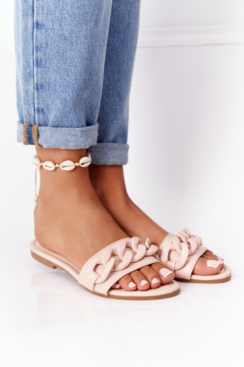 Kožené Nazouváky S řetězem Béžové Step By Step