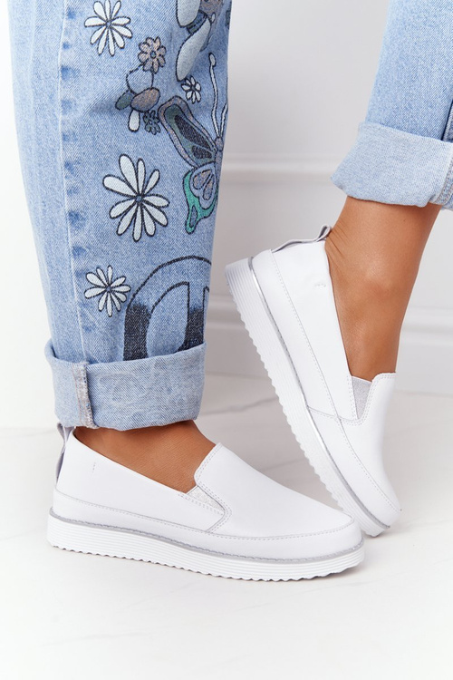 Dámské Kožené Tenisky Slip-On S.Barski Bílé