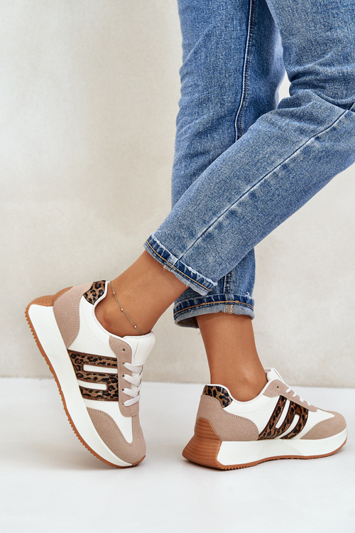 Tenisky Sportovní Boty Na Platformě Leopardí Dámské Béžové Thari