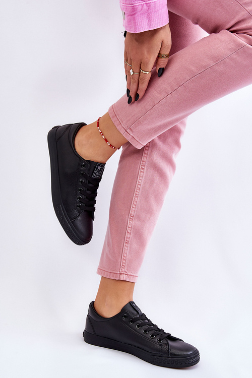 Dámska koža zviazaná klasická čierna misima tenisky