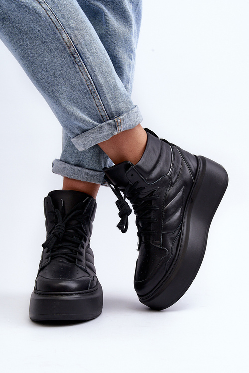 Zazoo 3392/X Dámske Kožené Športové Topánky na Platforme Čierne