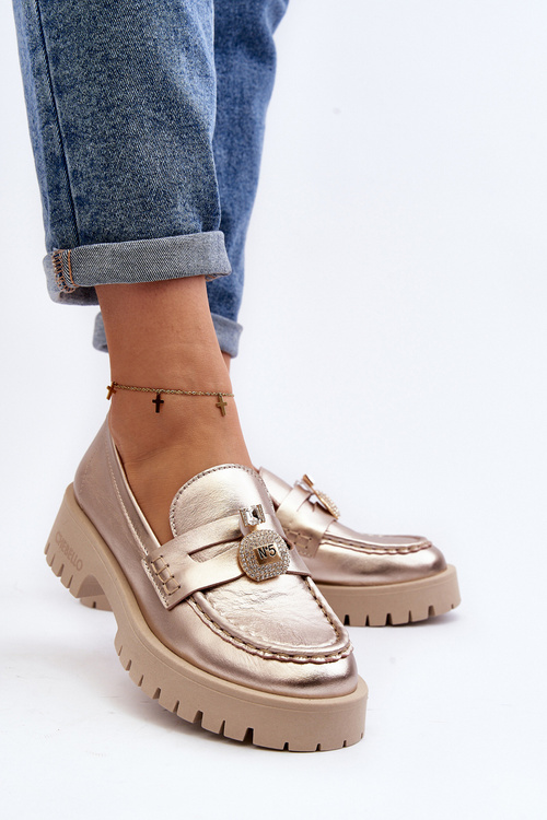 Kožené polobotky mokasíny s ozdobou CheBello 4291 zlaté