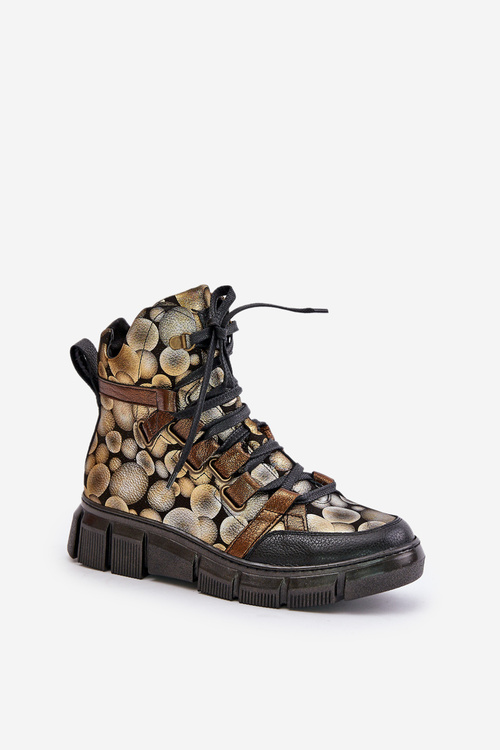 Kožené Ploché Šnurovacie Čižmy Maciejka 06158-25 Zlaté