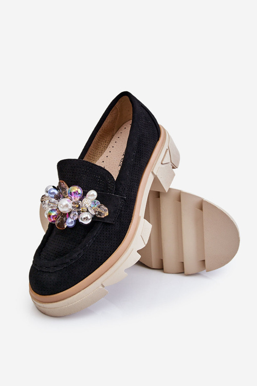 Dámské mokasíny s ozdobami černe Issac