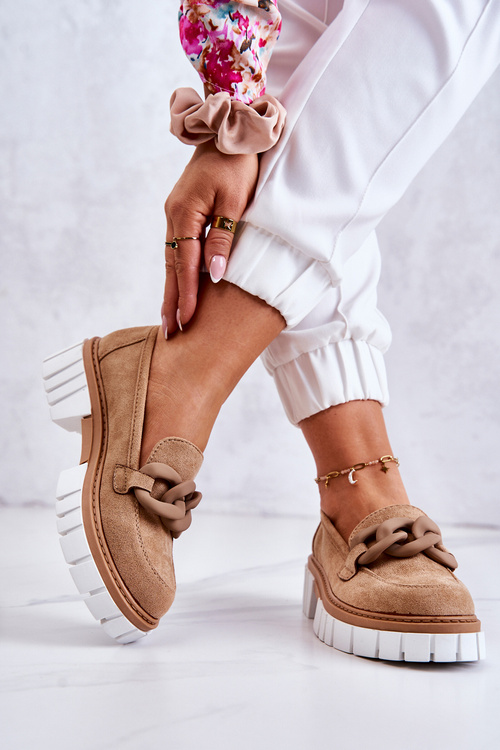 Semišové mokasíny s dekorací tmavě béžovou Talisa