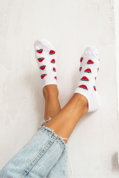 Dámské Ponožky Ankle Melouny Bílé