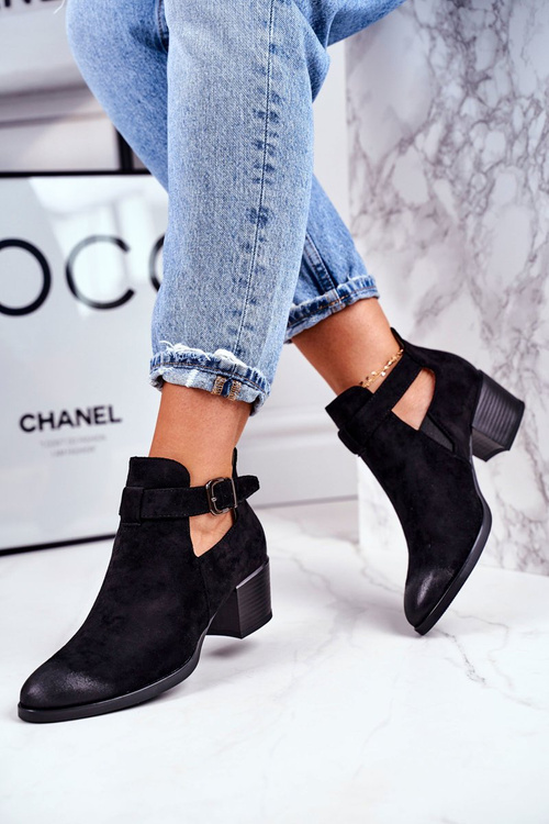 Dámské Kotníkové Boty Na Podpatku S Výřezy Černé Sicily