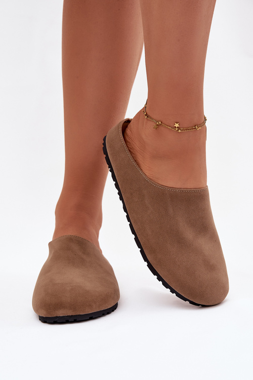 Dámské pantofle z eko semiše Khaki Kalvess