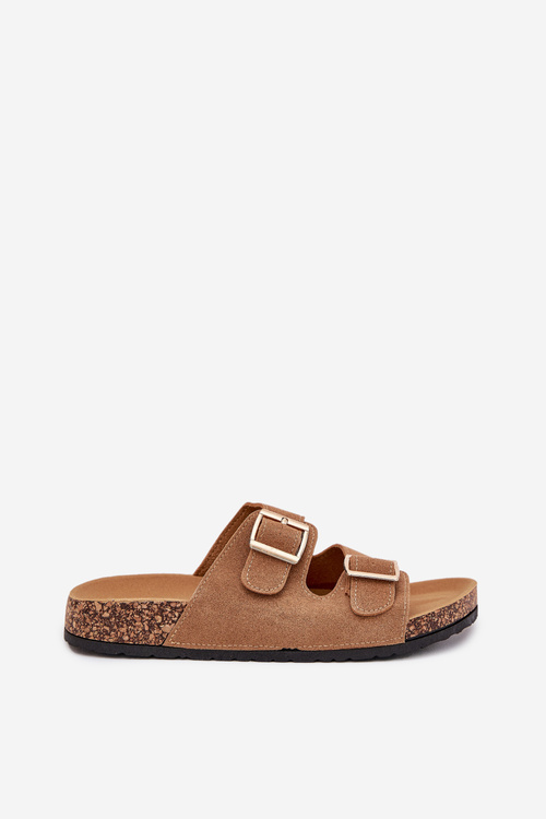 Dámské Pantofle Se Zlatými Přezkami A Prošíváním Světle Hnědé Lunera