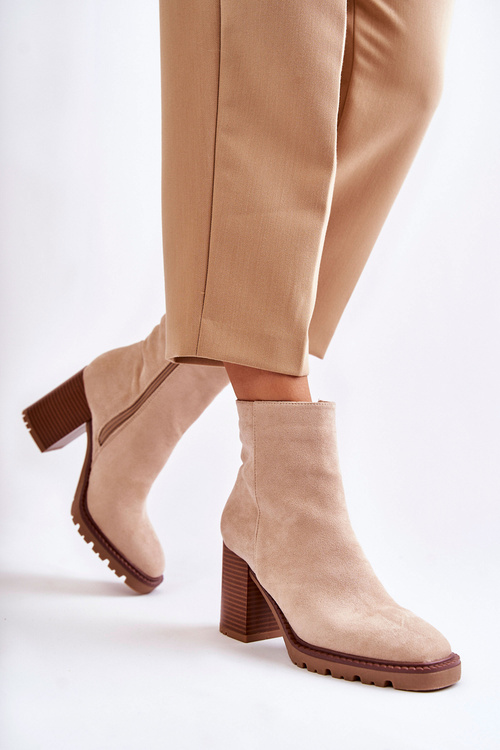 Dámské semišové kozačky na podpatku se zipem béžove Odette