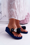 Dámske flip -flops s kvetinovými flip -flops na klinoch Navy Blue Sharme